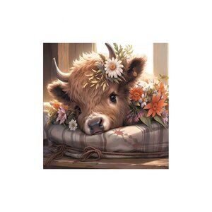 Cow Baby and Plant Unframed Canvas Wall Art 16" X 16"